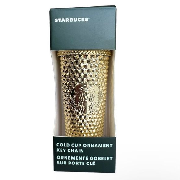 Starbucks Cold Cup Keychain Ornament Gold Metallic Holiday Christmas 2022 - Picture 1 of 2